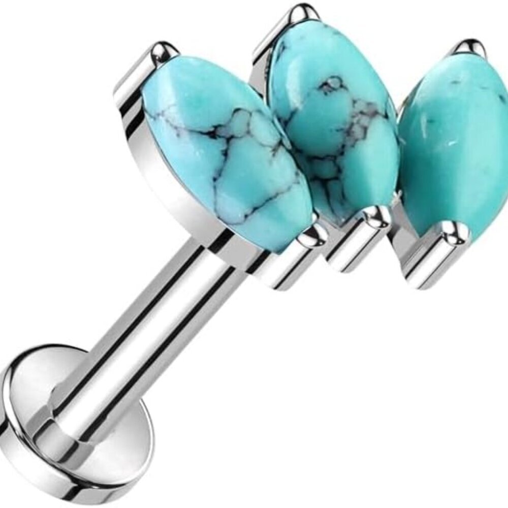 16ga Natural Stone Titanium Internally Threaded Marquise Flat Back Stud